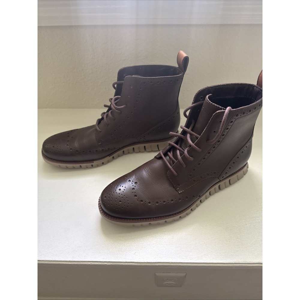 Cole Haan Zerogrand Wingtip Boots C23300 Water Resistant Brown Mens Size 9.5M - Picture 2 of 5